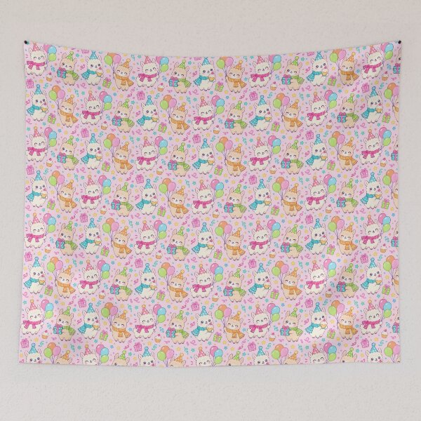 Item preview, Cute Kawaii Birthday Llamas with Party Hats and Balloons Pastel Pattern designed and sold by Soft Berry Studio.