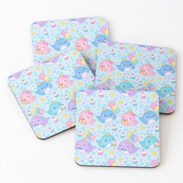 Item preview, Cute Kawaii Birthday Whales with Party Crowns and Balloons Pastel Pattern designed and sold by Soft Berry Studio.