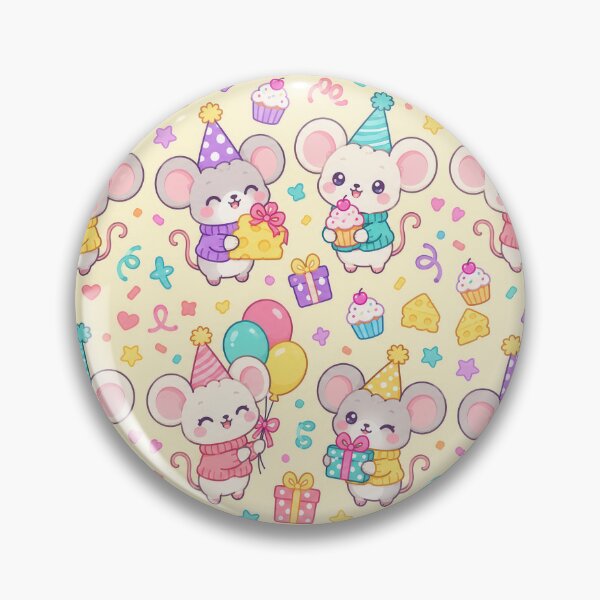 Item preview, Cute Kawaii Birthday Mice with Party Hats and Cheese Gifts Pastel Pattern designed and sold by Soft Berry Studio.