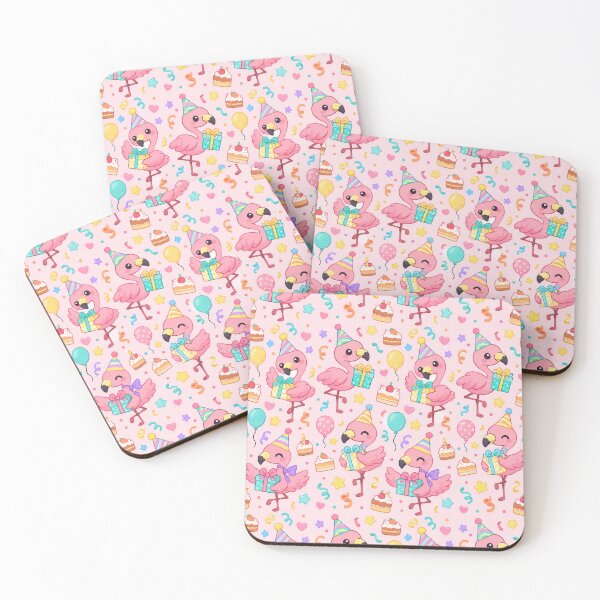 Item preview, Cute Kawaii Birthday Flamingos with Party Hats and Gifts Pastel Pattern designed and sold by Soft Berry Studio.