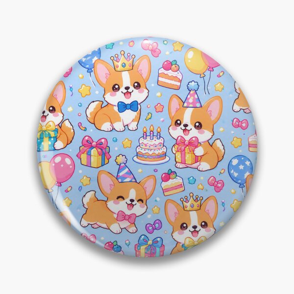 Item preview, Cute Kawaii Birthday Corgi Puppies with Party Crowns Pastel Pattern designed and sold by Soft Berry Studio.