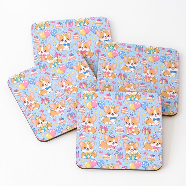 Item preview, Cute Kawaii Birthday Corgi Puppies with Party Crowns Pastel Pattern designed and sold by Soft Berry Studio.