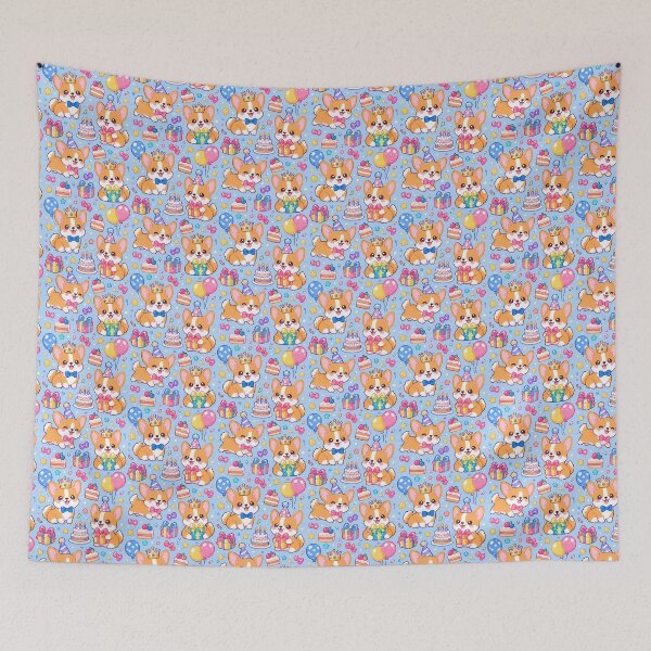 Item preview, Cute Kawaii Birthday Corgi Puppies with Party Crowns Pastel Pattern designed and sold by Soft Berry Studio.
