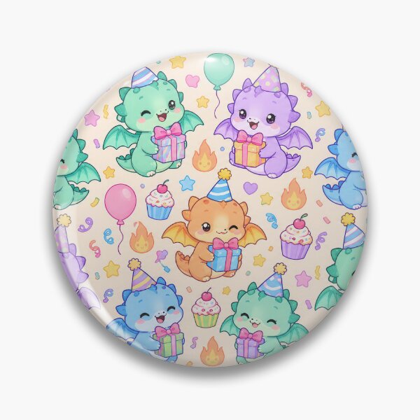Item preview, Cute Kawaii Birthday Baby Dragons with Party Hats and Gifts Pastel Pattern designed and sold by Soft Berry Studio.
