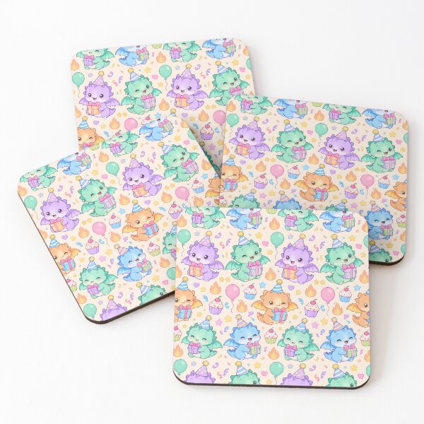 Item preview, Cute Kawaii Birthday Baby Dragons with Party Hats and Gifts Pastel Pattern designed and sold by Soft Berry Studio.