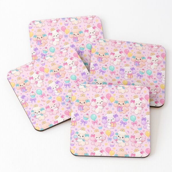 Item preview, Cute Kawaii Birthday Poodles with Party Crowns and Bows Pastel Pattern designed and sold by Soft Berry Studio.