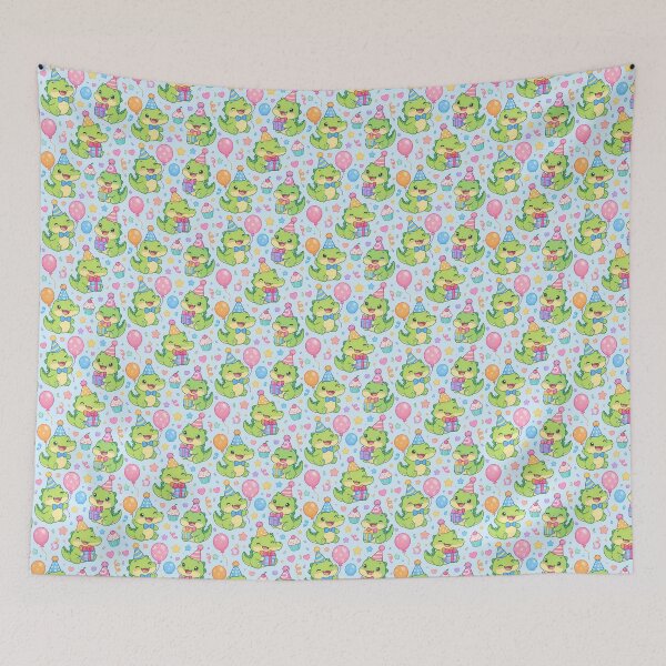Item preview, Cute Kawaii Birthday Crocodiles with Balloons and Gifts Pastel Pattern designed and sold by Soft Berry Studio.