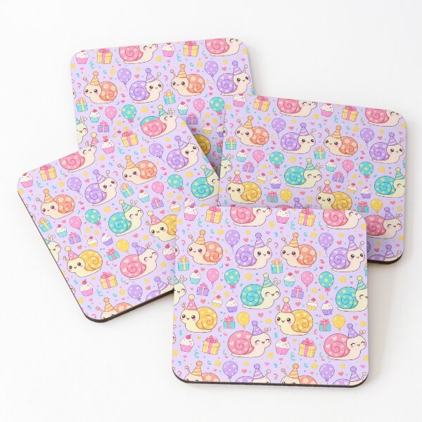 Item preview, Cute Kawaii Birthday Snails with Colorful Shells and Party Hats Pastel Pattern designed and sold by Soft Berry Studio.