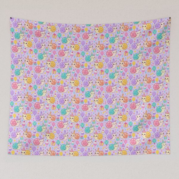 Item preview, Cute Kawaii Birthday Snails with Colorful Shells and Party Hats Pastel Pattern designed and sold by Soft Berry Studio.