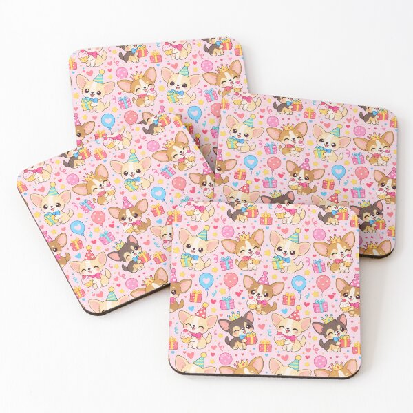 Item preview, Cute Kawaii Birthday Chihuahua Puppies with Party Crowns and Gifts Pastel Pattern designed and sold by Soft Berry Studio.