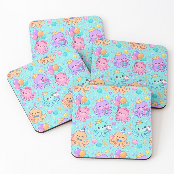 Item preview, Cute Kawaii Birthday Octopus with Balloons and Gifts Pastel Pattern designed and sold by Soft Berry Studio.
