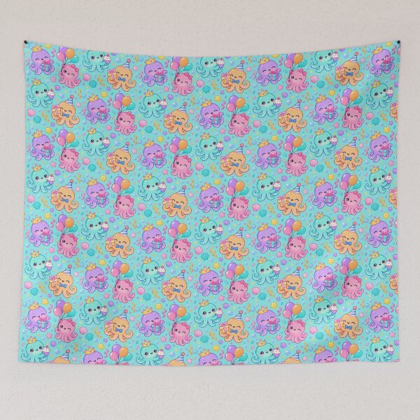Item preview, Cute Kawaii Birthday Octopus with Balloons and Gifts Pastel Pattern designed and sold by Soft Berry Studio.