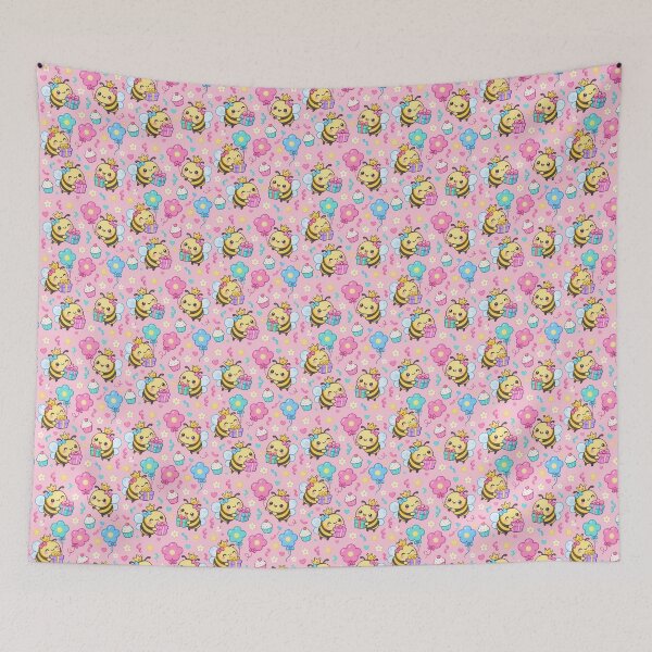 Item preview, Cute Kawaii Birthday Bees with Flower Balloons and Gifts Pastel Pattern designed and sold by Soft Berry Studio.