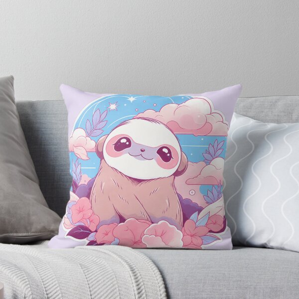 Item preview, Pastel Kawaii Sloth with Pink Flowers and Dreamy Blue Sky designed and sold by TrendznHitz.