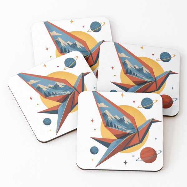 Item preview,  Cosmic Origami Crane & Retro Space Landscape Art designed and sold by mohamedmawgoud.