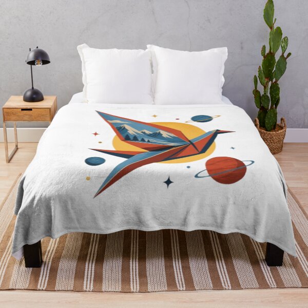 Item preview, Cosmic Origami Crane & Retro Space Landscape Art designed and sold by mohamedmawgoud.