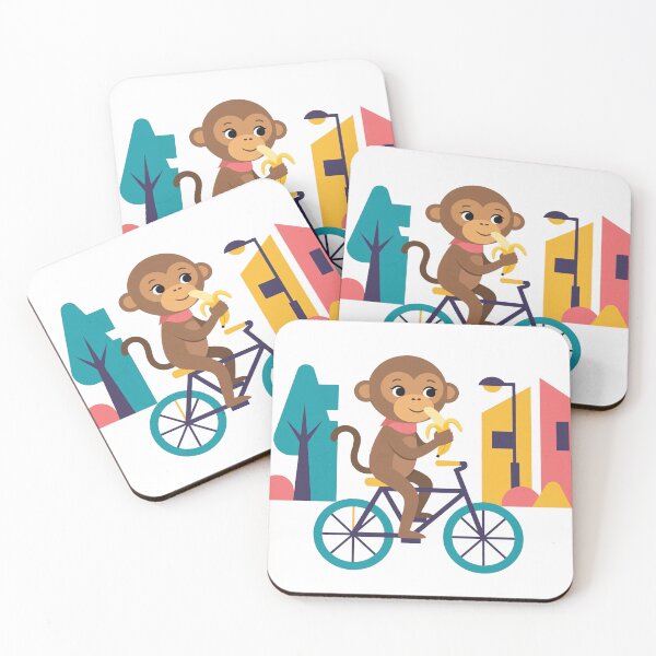 Item preview, Cute Monkey Riding Bicycle In City designed and sold by ThePrintArt.