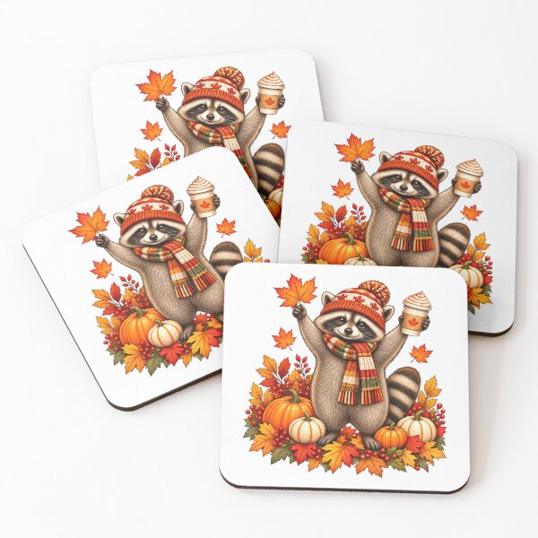 Item preview, Cozy Fall Raccoon Pumpkin Spice Leaves Canadian raccoon designed and sold by TeeARTHY.