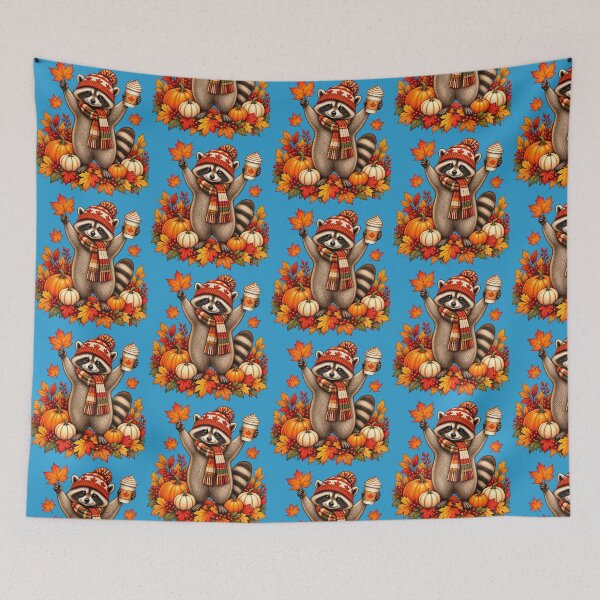 Item preview, Cozy Fall Raccoon Pumpkin Spice Leaves Canadian raccoon designed and sold by TeeARTHY.