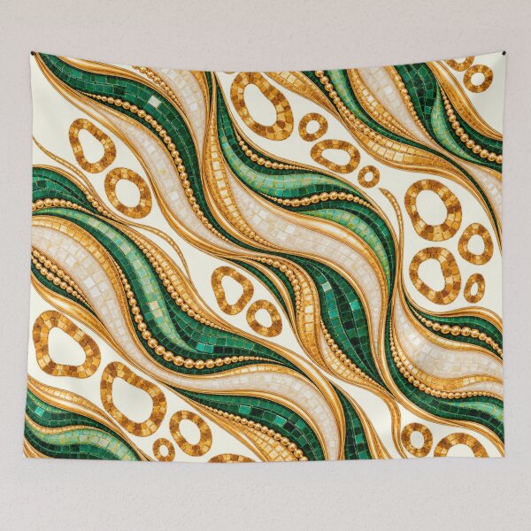 Item preview, Emerald Mosaic Luxe – Gold and Ivory Waves designed and sold by annenambiro.