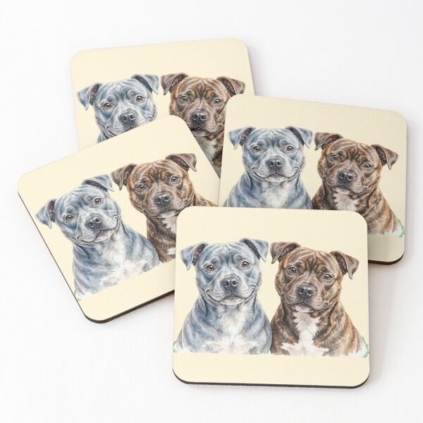 Item preview, Blue Brindle Staffy Duo Watercolor Portrait Art designed and sold by Yellowriversss.