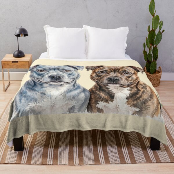 Item preview, Blue Brindle Staffy Duo Watercolor Portrait Art designed and sold by Yellowriversss.