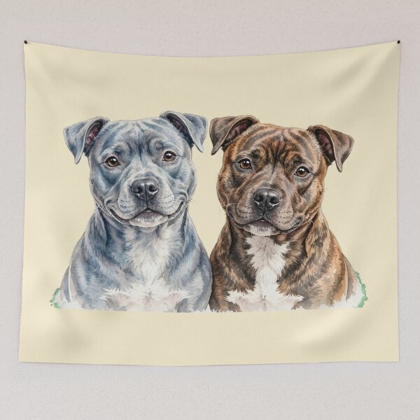 Item preview, Blue Brindle Staffy Duo Watercolor Portrait Art designed and sold by Yellowriversss.