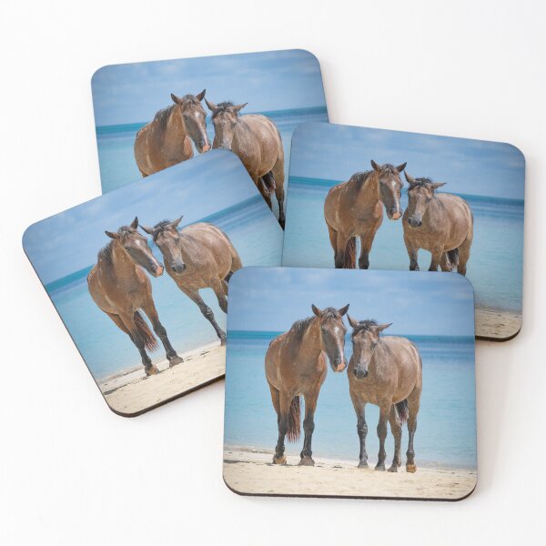 Item preview, Two Horses on a Tropical Beach, Turquoise Sea Equestrian Print designed and sold by WildFrameNature.