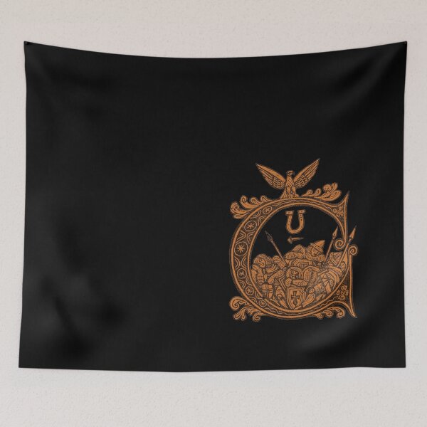 Item preview, Medieval Knights Heraldry - Vintage Eagle Crest and Cross Shield (orange version) designed and sold by Dungeon-Shop.