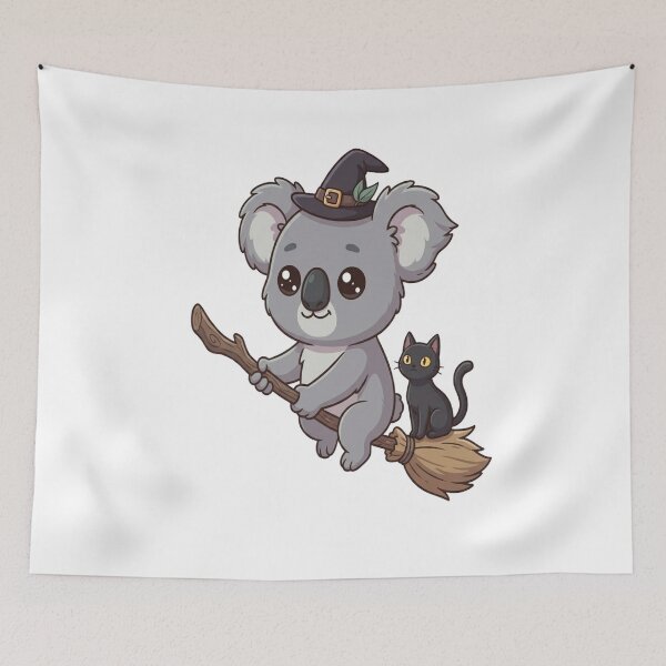 Item preview, Cute Witch Koala Broomstick Black Cat designed and sold by Ella_Sketch.