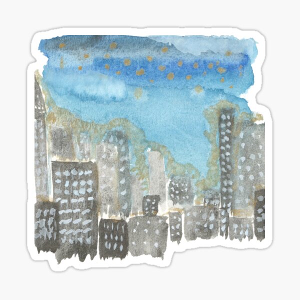 Original Watercolor Painting - City Skyline Sticker