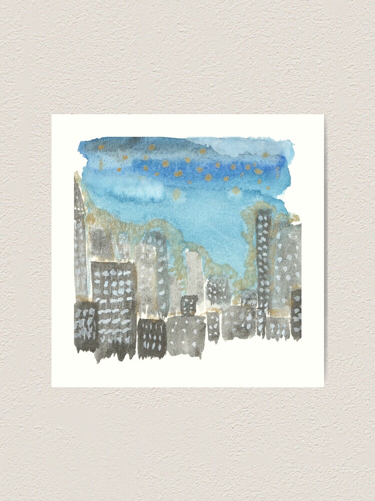 Alternate view of Original Watercolor Painting - City Skyline Art Print