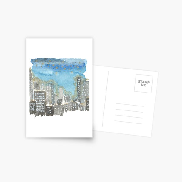Original Watercolor Painting - City Skyline Postcard