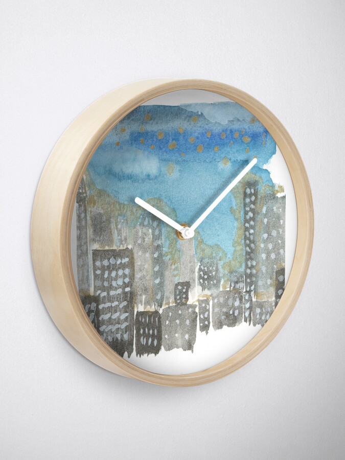 Alternate view of Original Watercolor Painting - City Skyline Clock