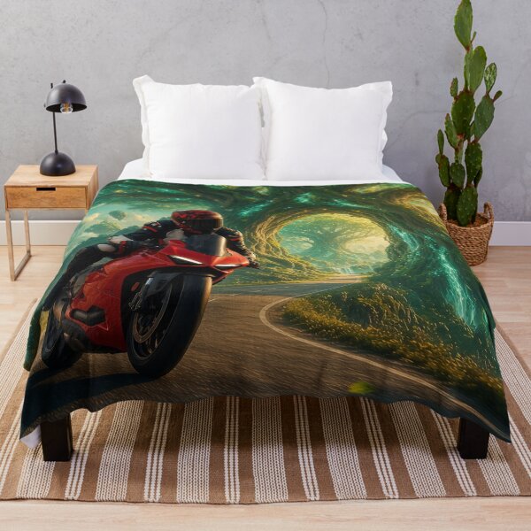Item preview, Mitchk Emerald Root Gate - Motorcycle Rider Through a Glowing Enchanted Forest of Giant Roots and Floating Islands designed and sold by KGOart.