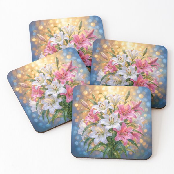 Item preview, Pink and White Lily Bouquet with Sparkling Morning Dew designed and sold by MargaretWiktor.