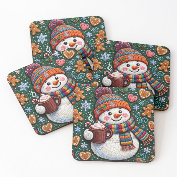 Item preview, Cozy Snowman Embroidery Hot Chocolate Winter Pattern designed and sold by  One City Two Children Studio.