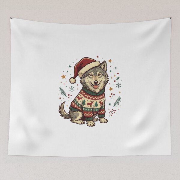 Item preview, Christmas Wolf in Knitted Holiday Sweater Vintage Illustration designed and sold by YounexxART.