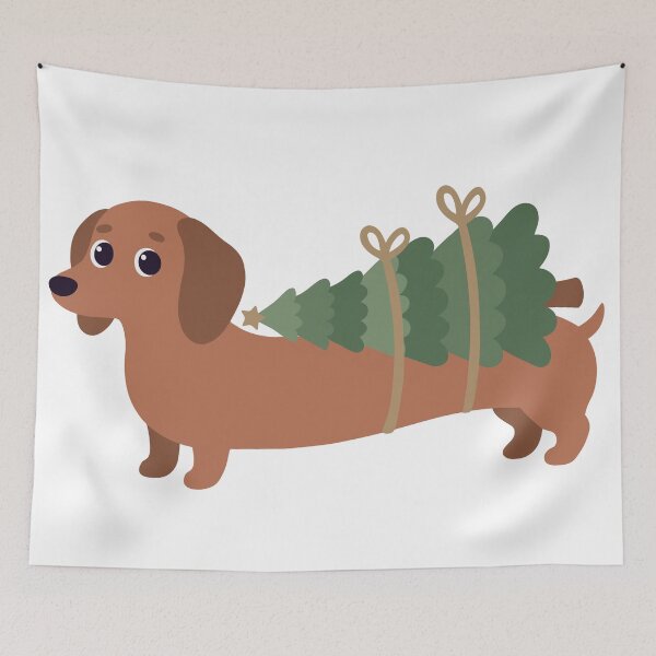 Item preview, Dachshund Dog Carrying Holiday Christmas Tree designed and sold by natalielaf.