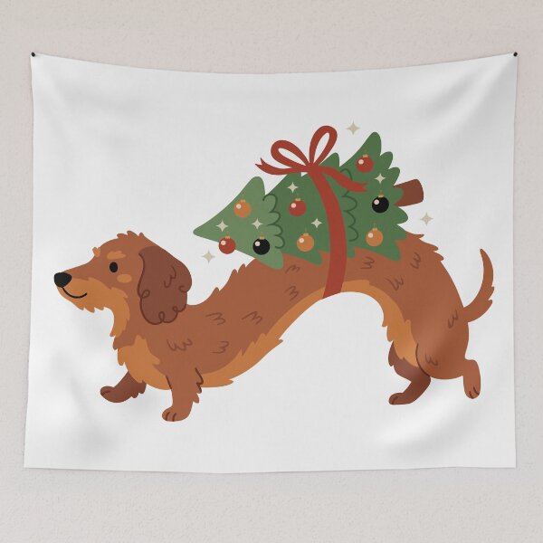Item preview, Dachshund Dog Carrying Holiday Christmas Tree designed and sold by natalielaf.