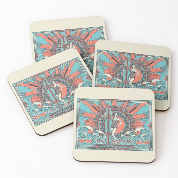 Item preview, Art Deco Surfer Girl Vintage Surf Retro Beach Ocean Graphic    designed and sold by KiwiRider.