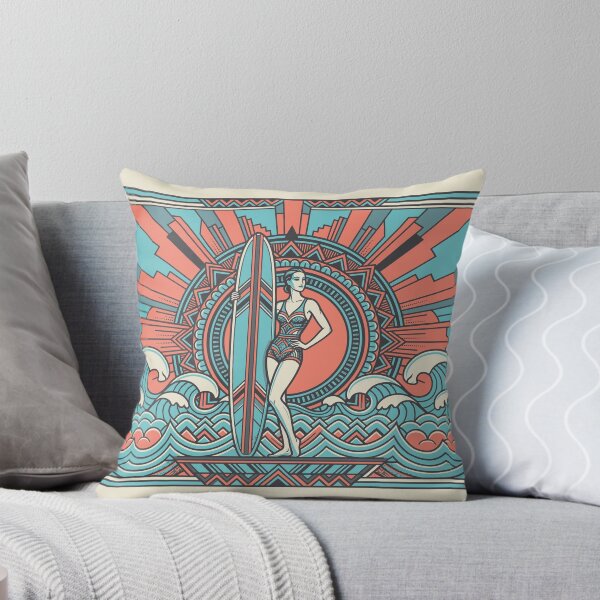 Item preview, Art Deco Surfer Girl Vintage Surf Retro Beach Ocean Graphic    designed and sold by KiwiRider.