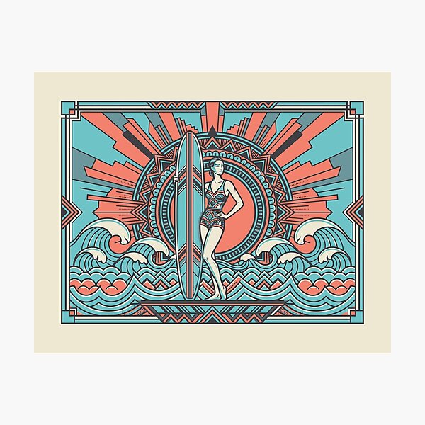 Item preview, Art Deco Surfer Girl Vintage Surf Retro Beach Ocean Graphic    designed and sold by KiwiRider.