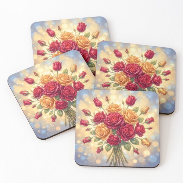 Item preview, Bouquet of Red and Yellow Roses with Sparkling Dew designed and sold by MargaretWiktor.