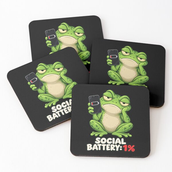 Item preview, Social Battery 1% Funny Tired Frog Introvert Humorous Meme Art designed and sold by Neon Bones Studio.