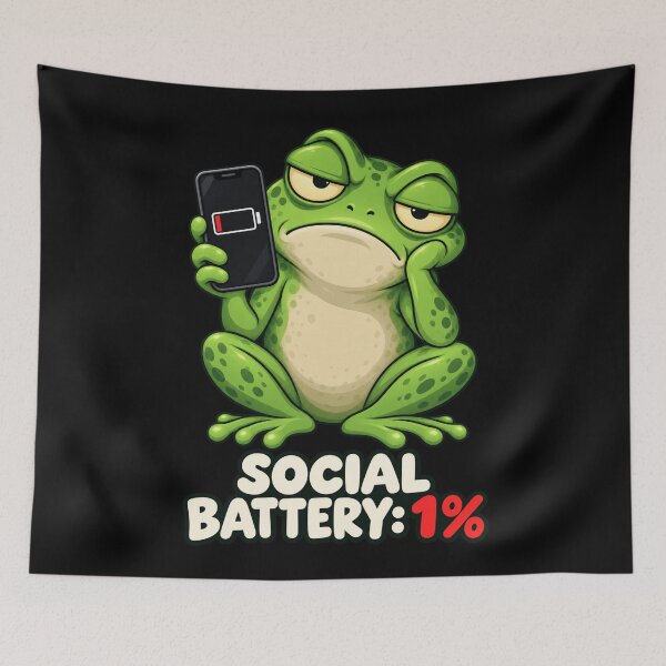 Item preview, Social Battery 1% Funny Tired Frog Introvert Humorous Meme Art designed and sold by Neon Bones Studio.