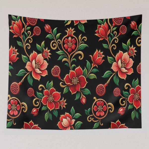 Item preview, Traditional Persian Floral Motif Gold Pomegranate Damask Pattern designed and sold by Breezes-of-Ida.