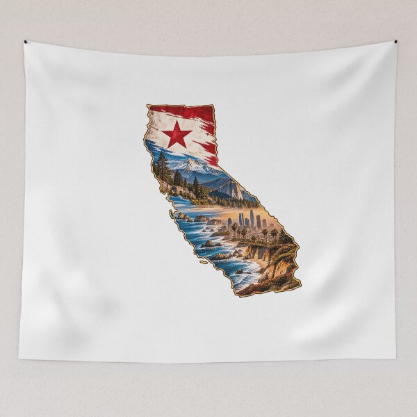 Item preview, California Vintage State Map – Retro Sunset, Palm Trees & Pacific Coast designed and sold by Paper Drip.