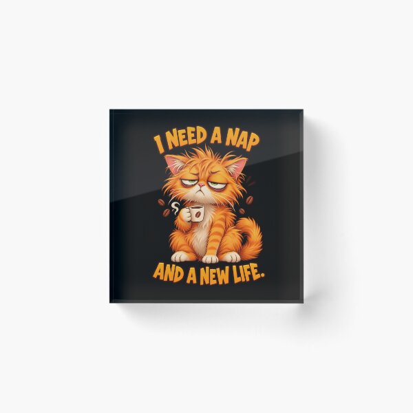 Item preview, I Need A Nap And A New Life Tired Grumpy Orange Cat Coffee designed and sold by Neon Bones Studio.