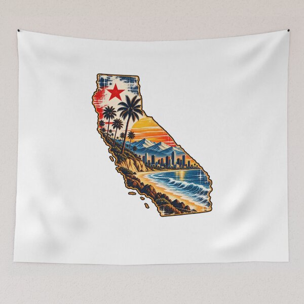 Item preview, California Vintage State Map – Retro Sunset, Palm Trees & Pacific Coast designed and sold by Paper Drip.